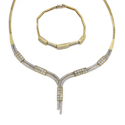Parure Collier, Bracelet en Or jaune 18k avec Zirconiums