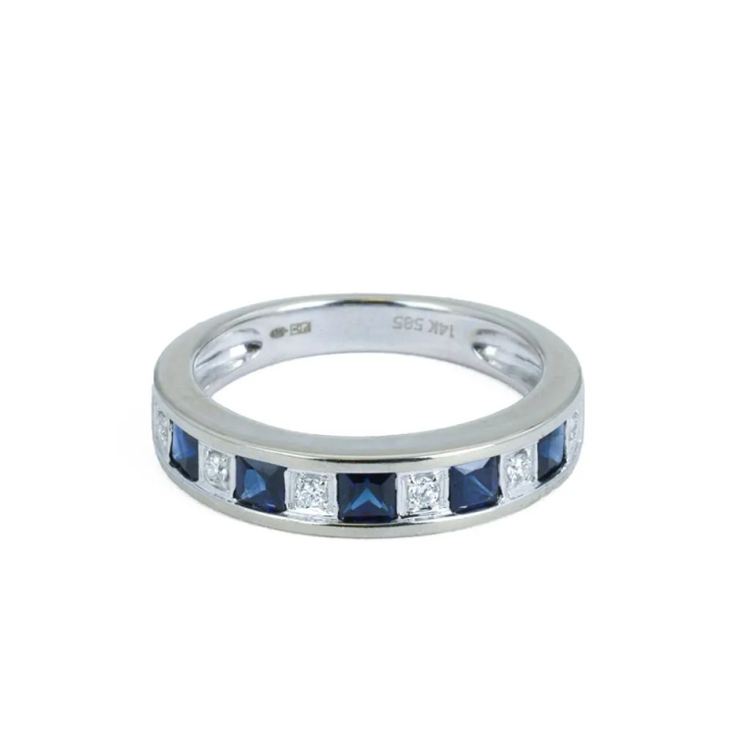 Ring aus 14 Karat Weißgold mit Saphiren und Diamanten