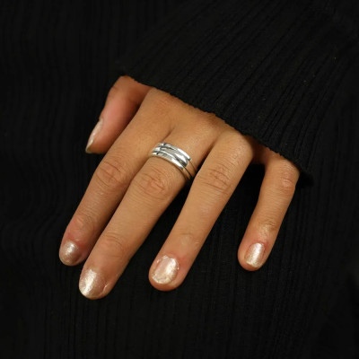 Silberring – Motiv „Drei Abschnitte mit zentralem Ring“