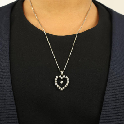 Hanger in 18 karaats witgoud - Motief "Hart" met diamanten