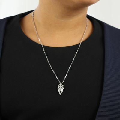 Pendentif en Or blanc et jaune 18k avec Diamants - Fleur de Lys