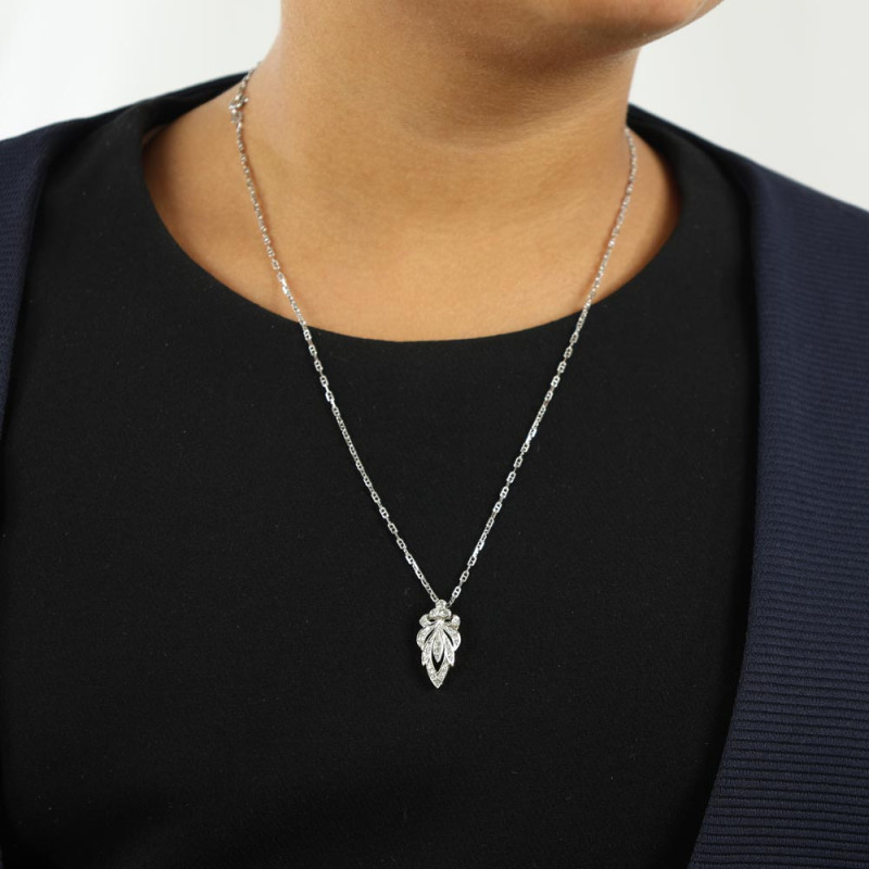 Pendentif en Or blanc et jaune 18k avec Diamants - Fleur de Lys