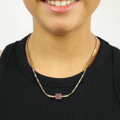 Collier en Or jaune et blanc 18k avec Rubis, Emeraude et Diamants