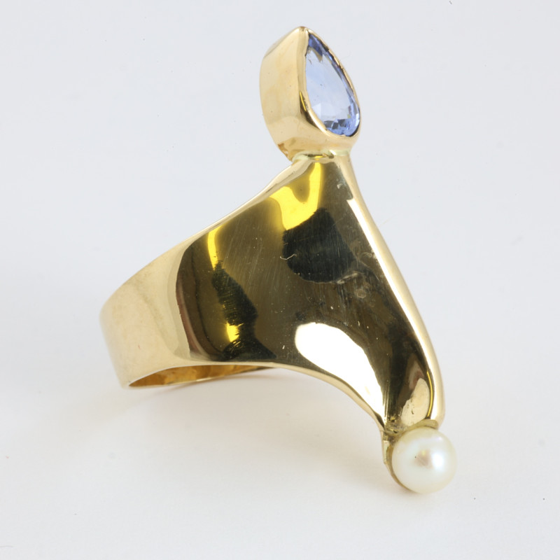Catawiki - Bague en Or 18k avec Saphir et Perle