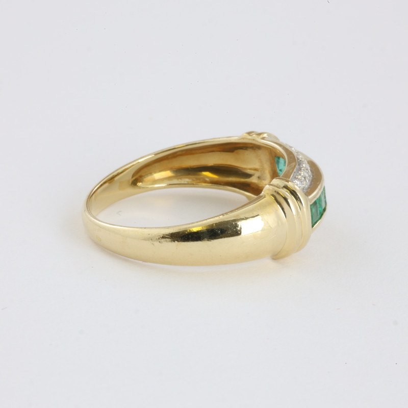 Catawiki - Bague en Or jaune 18k avec Emeraudes et Diamants