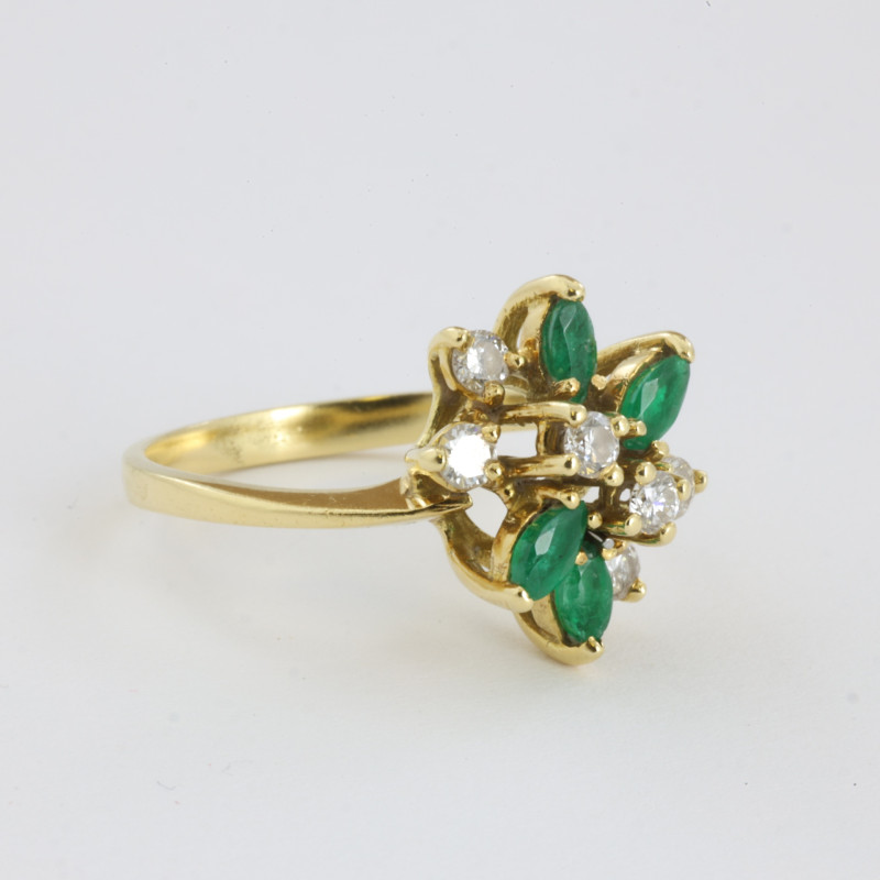 Catawiki - Bague en Or jaune 18k avec Emeraudes et Diamants