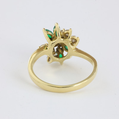 Catawiki - Bague en Or jaune 18k avec Emeraudes et Diamants