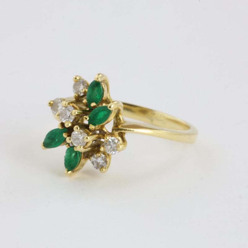 Catawiki - Bague en Or jaune 18k avec Emeraudes et Diamants