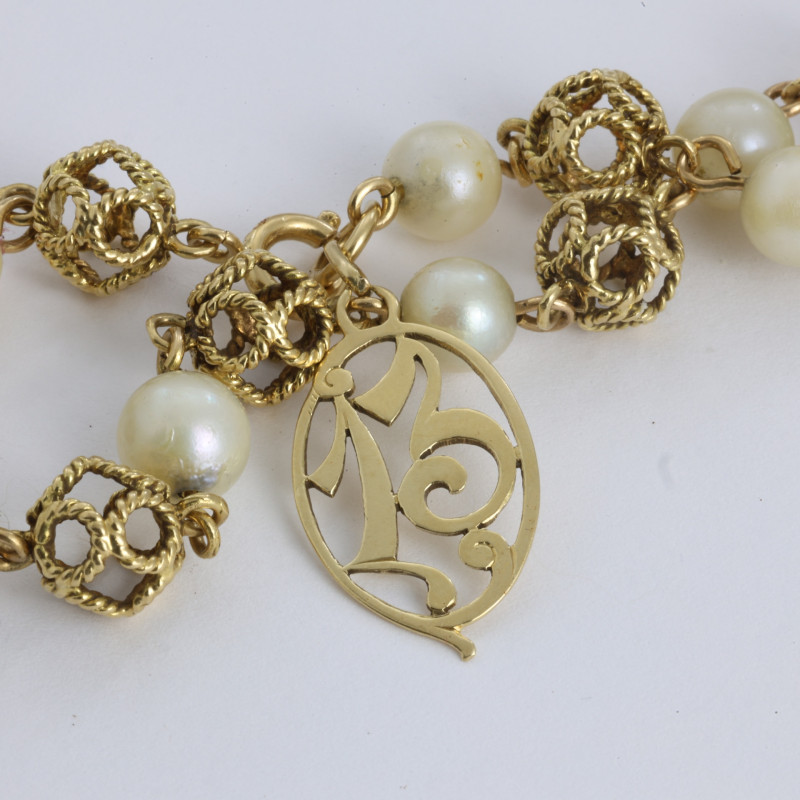 Bracelet en Or jaune 18k avec Perles - Chiffre "13"