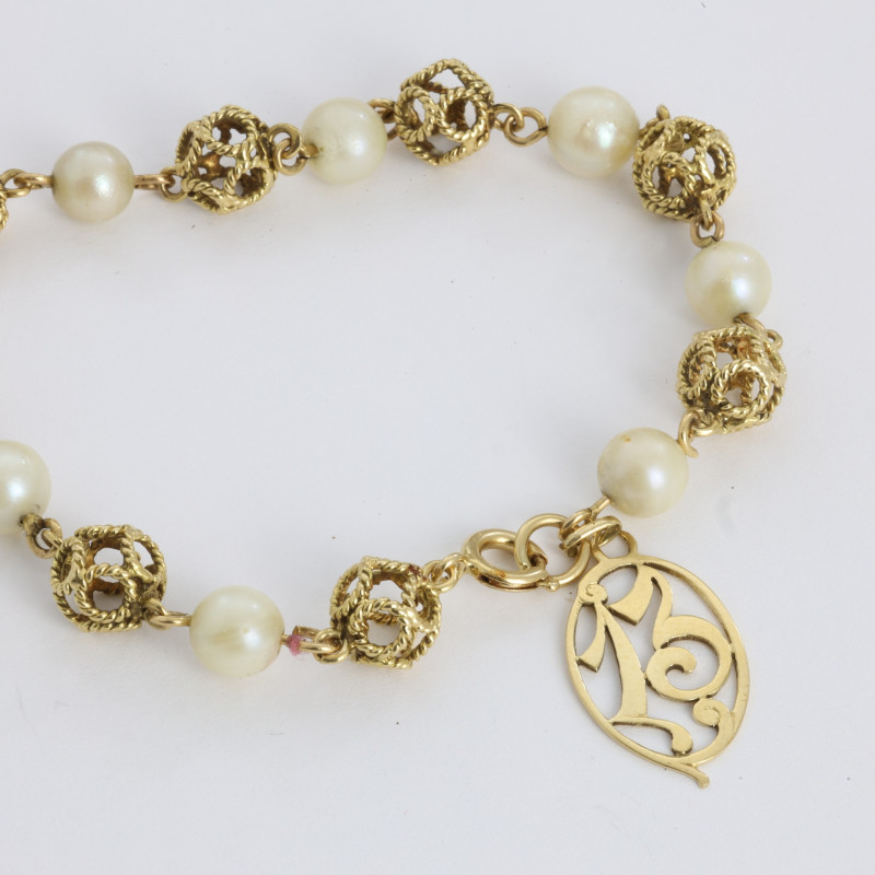 Bracelet en Or jaune 18k avec Perles - Chiffre "13"