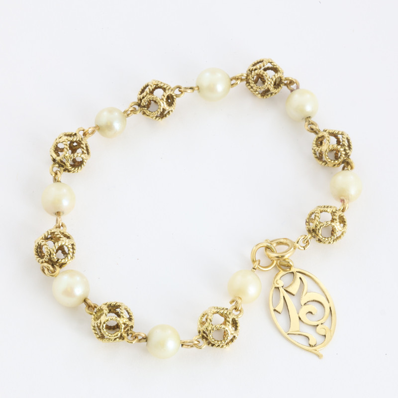 Bracelet en Or jaune 18k avec Perles - Chiffre "13"