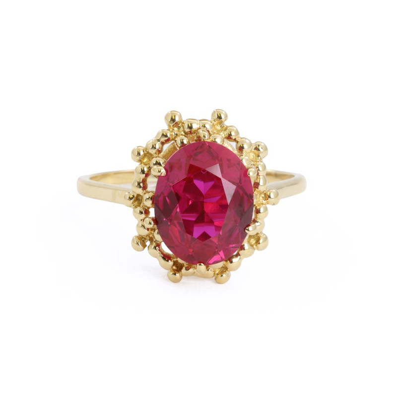 Ring aus 18 Karat Gelbgold mit synthetischem Rubin