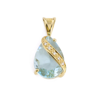 Pendentif en Or jaune 18k avec Topaze bleue et Diamants