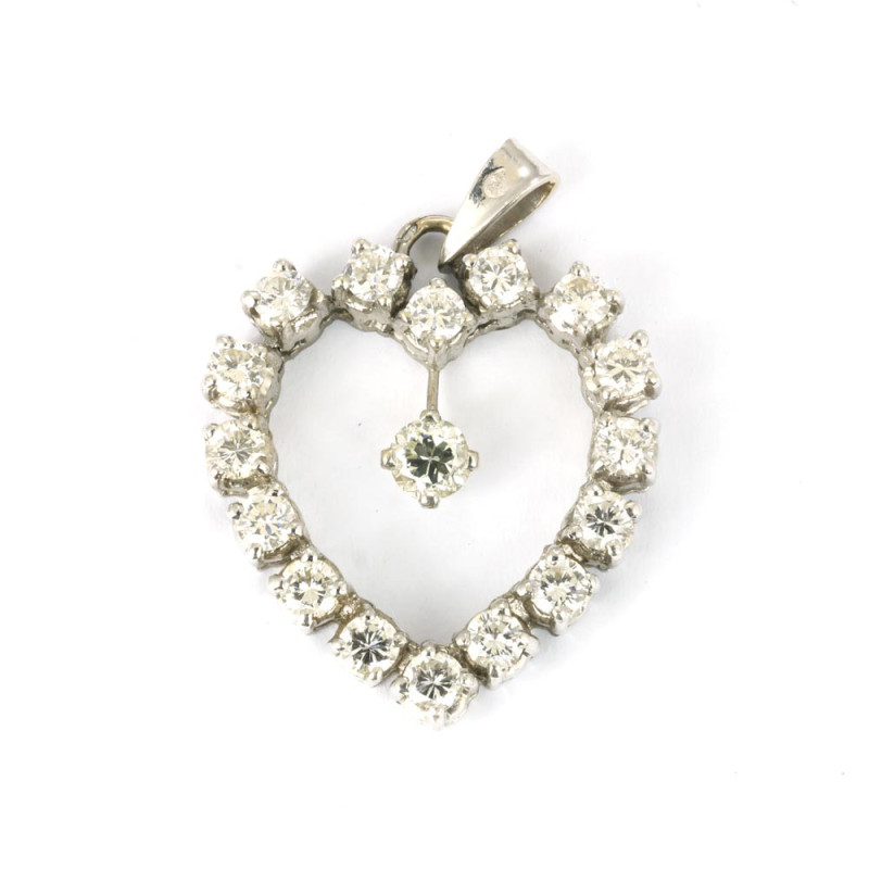 Hanger in 18 karaats witgoud - Motief "Hart" met diamanten