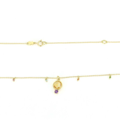 Chaine / Pendentif en Or jaune 18k - Maison "Tous" avec Citrine et Amethyste