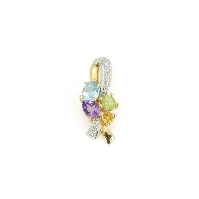 Pendentif deux Ors 18k avec Topaze, Péridot, Améthyste et Citrine