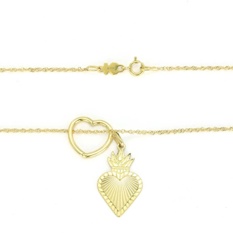Chaine / Pendentif en Or jaune 18k - "Tous" - Motif "Coeur"