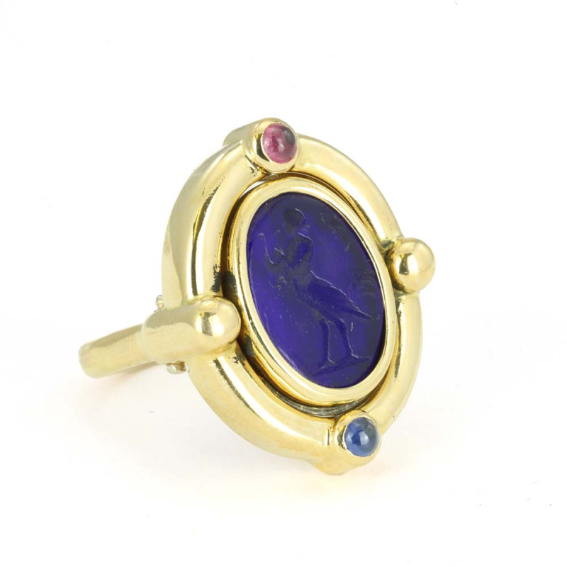 Bague en Or jaune 18k réversible avec Intailles pivotantes