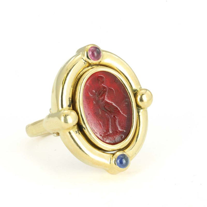 Bague en Or jaune 18k réversible avec Intailles pivotantes