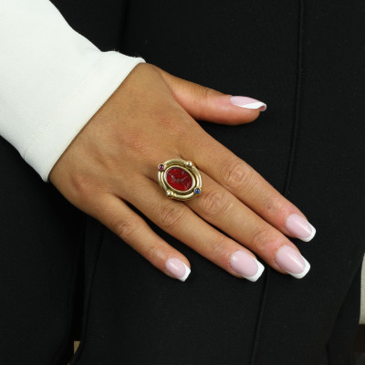 Bague en Or jaune 18k réversible avec Intailles pivotantes