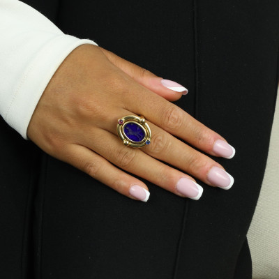 Bague en Or jaune 18k réversible avec Intailles pivotantes