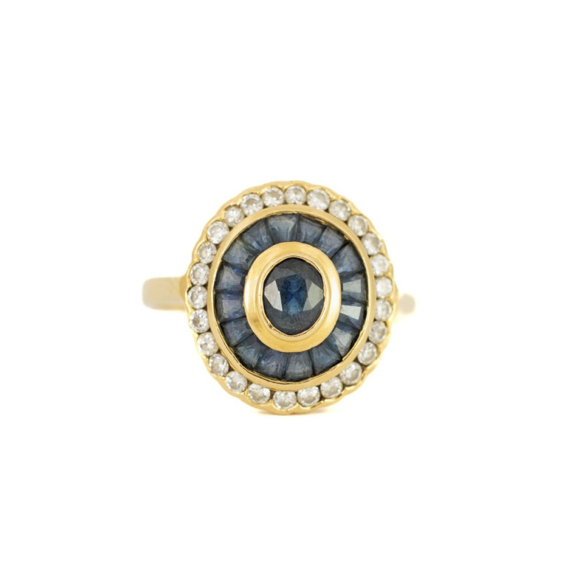 Ring aus 18 Karat Gelbgold mit Saphiren und Diamanten