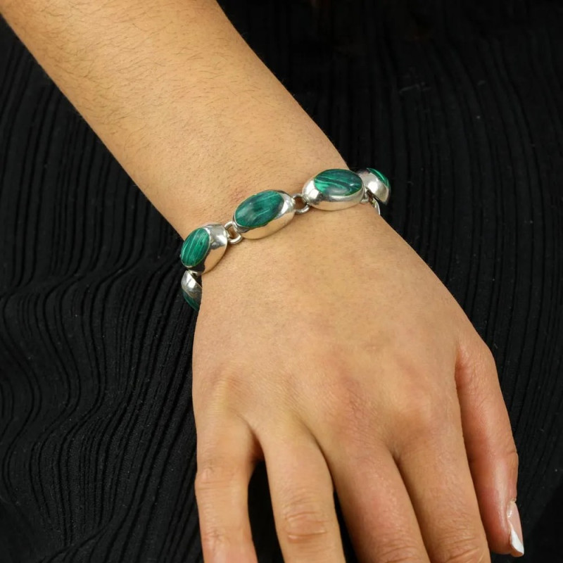 Silberarmband mit Malachiten