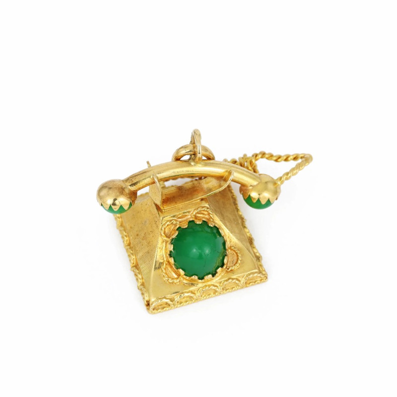 18k yellow gold pendant - "Telephone" motif with chrysoprase