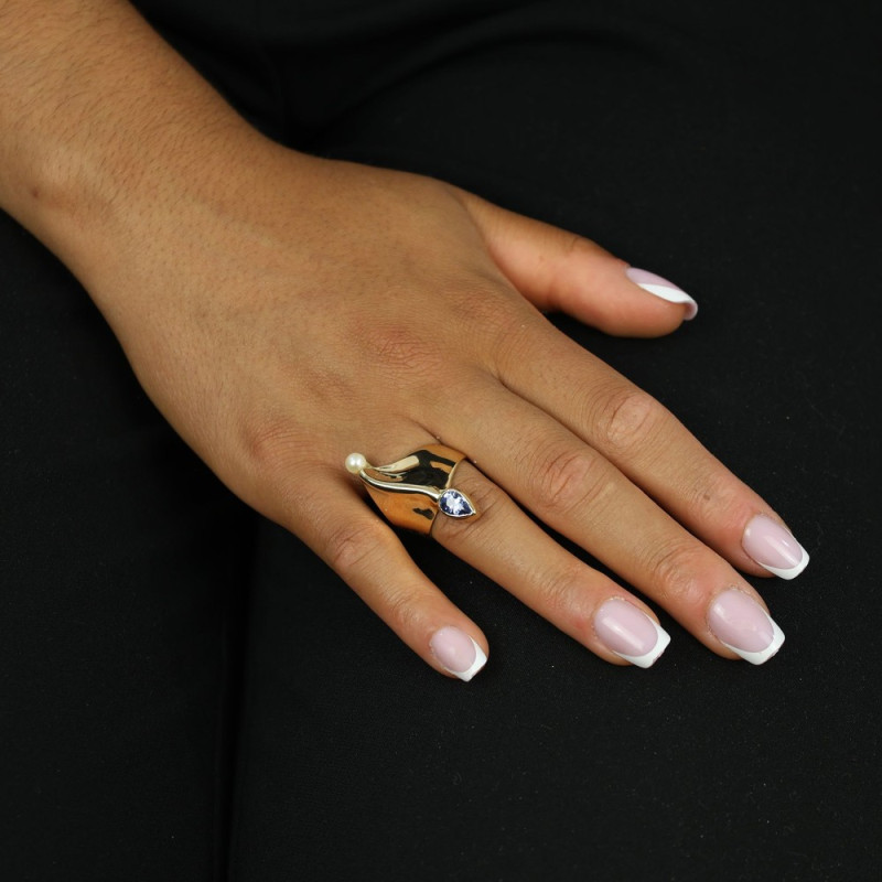 Catawiki - Bague en Or 18k avec Saphir et Perle
