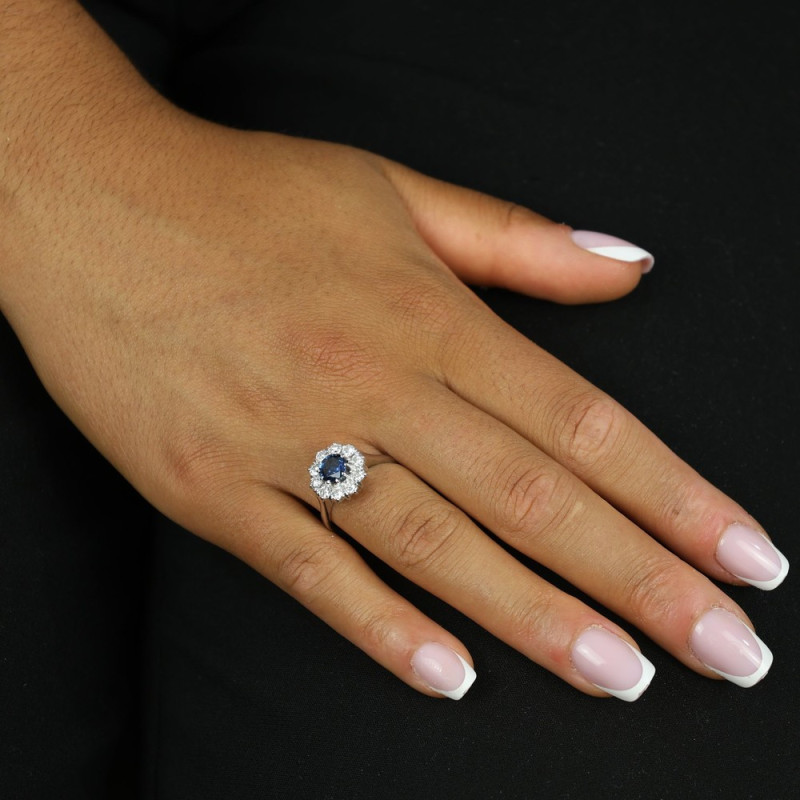 Bague en Or blanc 18k avec Saphir et Diamants - Marguerite