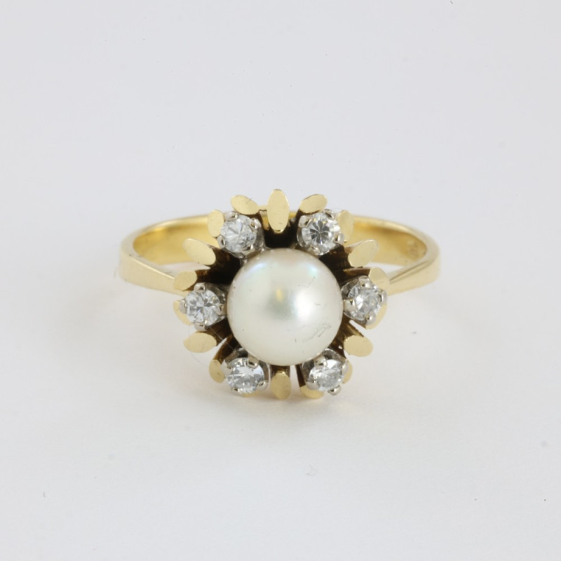 Catawiki - Bague en Or jaune 18k avec Perle et Diamants