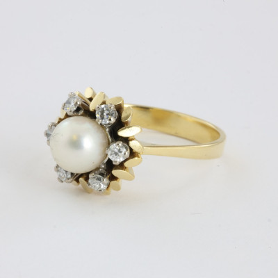 Catawiki - Bague en Or jaune 18k avec Perle et Diamants